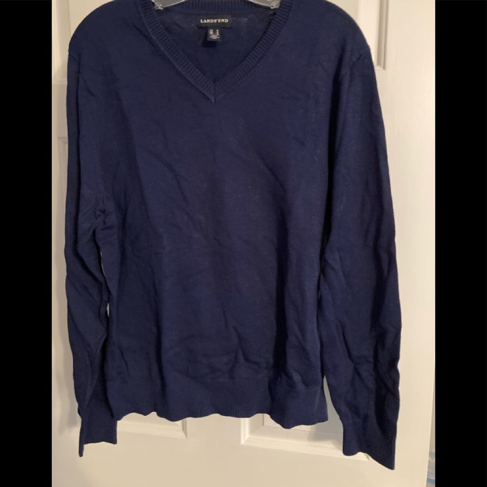 Men’s Navy Blue Lands End  V Neck Sweater